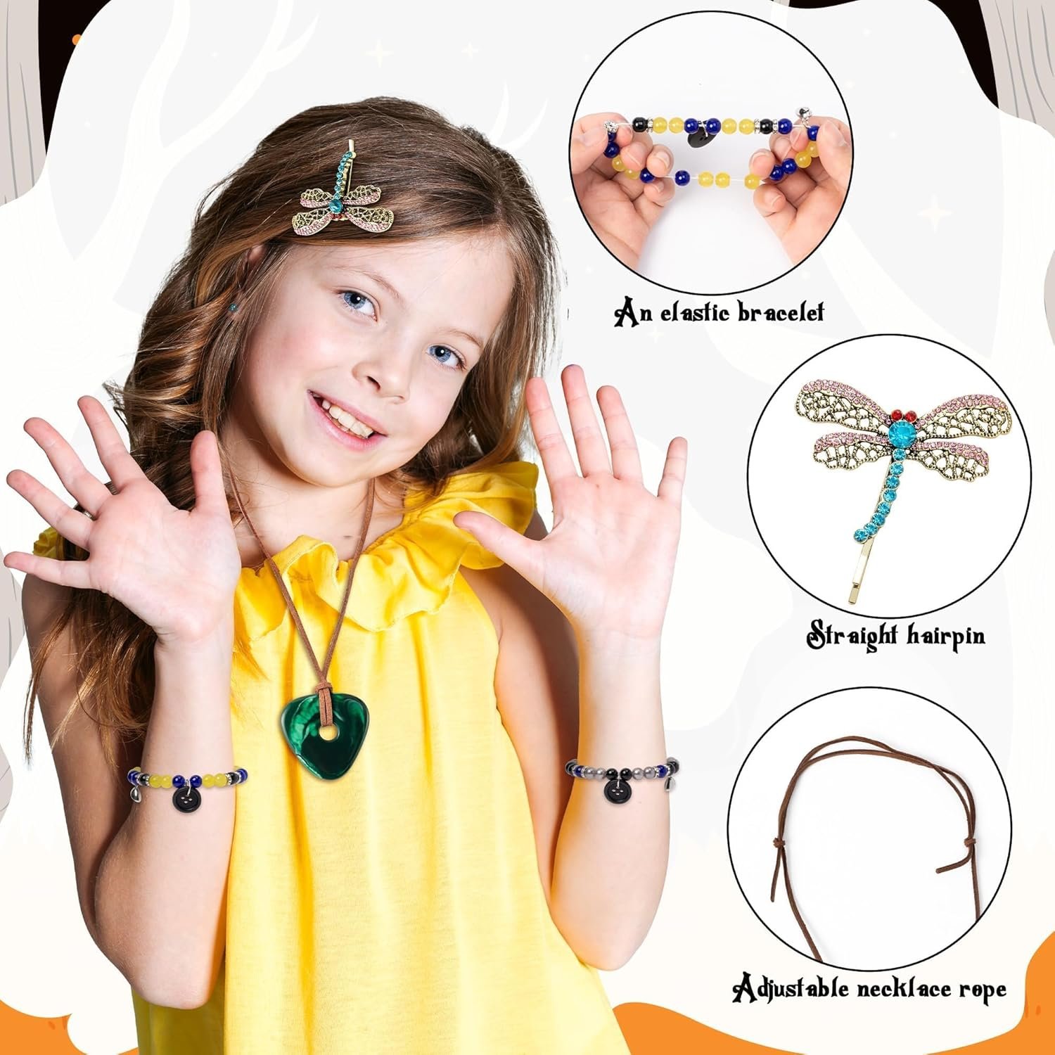 Halloween Button Eyes Cosplay Accessories Set - 15PCS Coraline and Wybie Inspired Costume Kit with Skull Gloves, Key Necklace, Button Bracelets and Glasses Gifts for Women Men Fans - Image 3