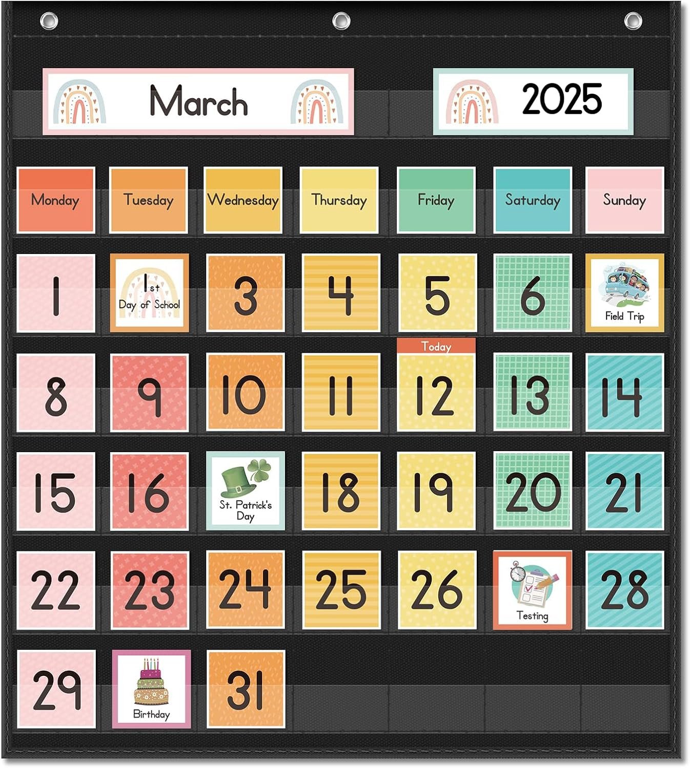 Eamay Rainbow Colorful Calendar Pocket Chart for Kids,Preschool Kindergarten Classroom Elementary Must Haves,Classroom Decorations Decor,Homeschool Teacher Supplies,Back to School Supplies