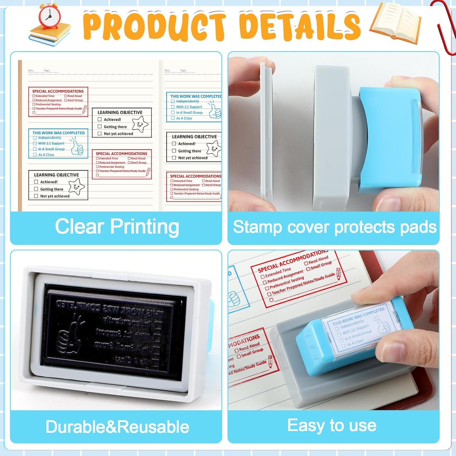 3 PCS Teacher Stamps for Classroom Self-Inking Accommodations Stamp Set Completed Grading Learning Rubber Behavior Teacher Stamps for Back to School Homework Student Dormitory Supplies Gift - Image 3