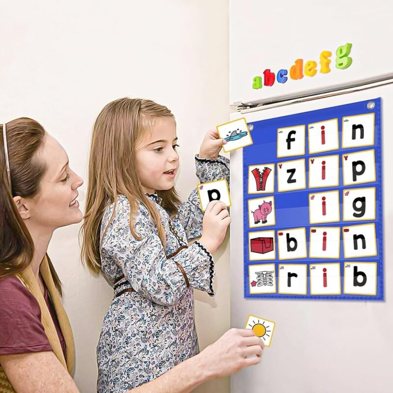 ABCxGOOD CVC Word Building Pocket Charts with 64 Phonics Flash Cards Kindergarten Classroom Must Haves, CVC Literacy Games for Beginners in Reading and Spelling. - Image 2