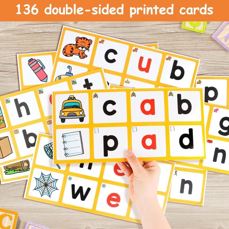ABCxGOOD CVC Word Building Pocket Charts with 64 Phonics Flash Cards Kindergarten Classroom Must Haves, CVC Literacy Games for Beginners in Reading and Spelling. - Image 7
