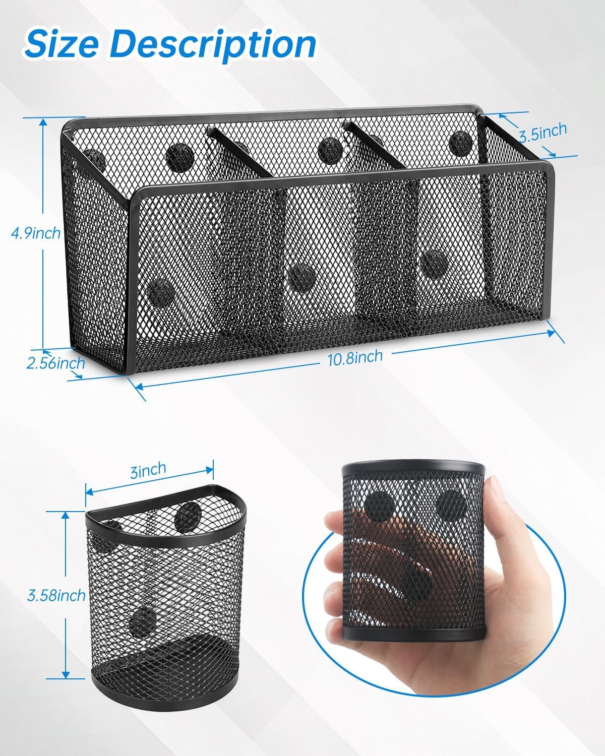 VICNOVA Magnetic Pencil Holder - Metal Pen Holder with Strong Magnets - Storage Basket Organizer for Whiteboard, Refrigerator, Locker Accessories - Image 3