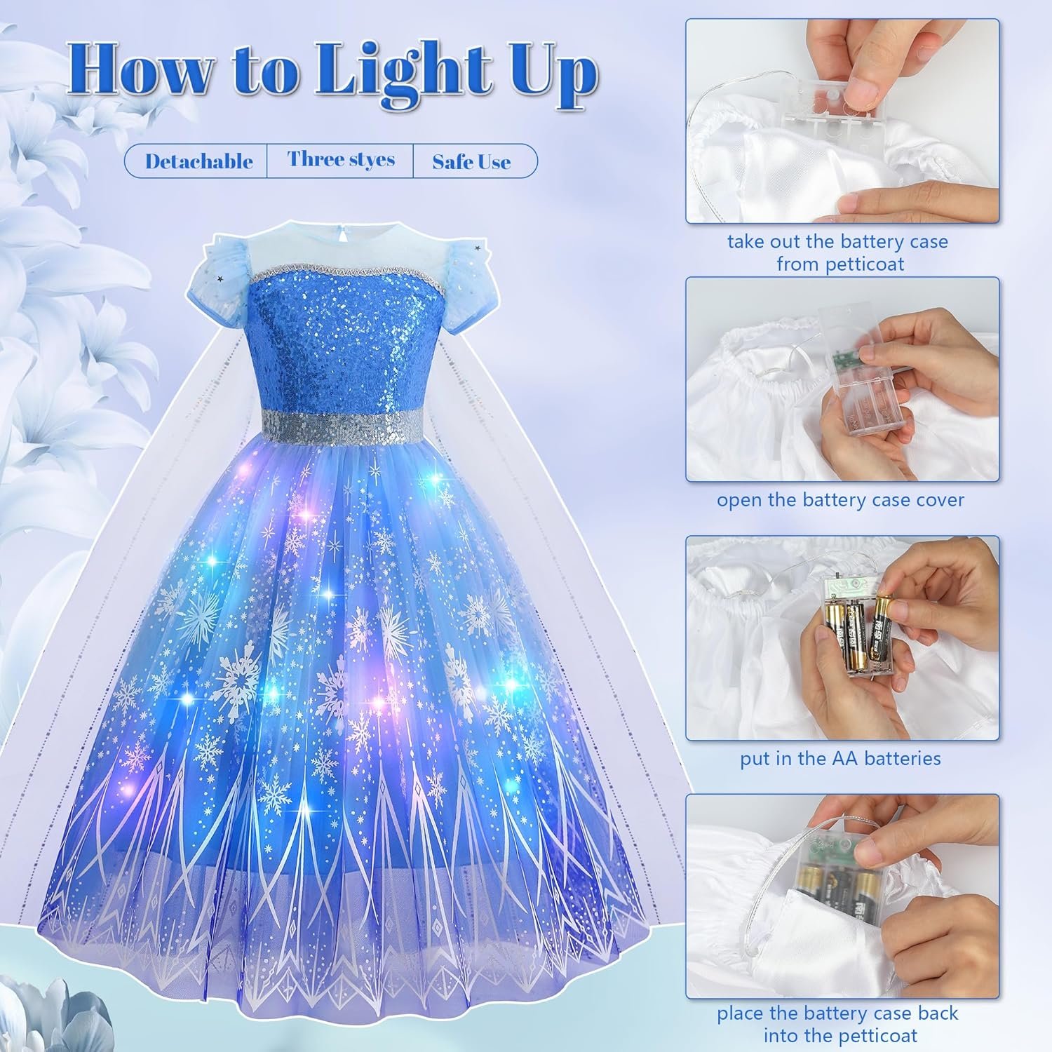 Light Up Princess Dresses for Girls Princess Costume for Girls Princess Elsa Dress Up Clothes for Role Play Bday - Image 3