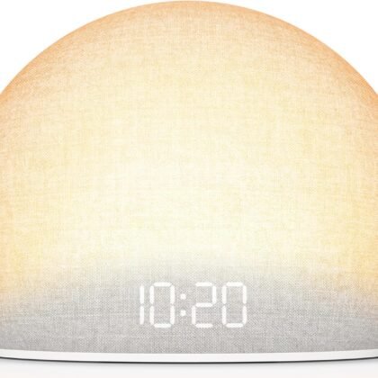 HOUSBAY Sunrise Alarm Clock, White Noise Sound Machine for Bedroom | Natural Wake-Up Light with Gentle Alarm Sounds, 20 Soothing Sleep Aids, Dimmable Display, Screen-Free Design