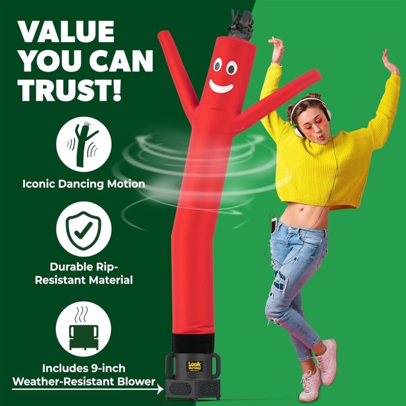 LookOurWay Air Dancers Wacky Waving Inflatable Tube Guy - 7ft Tall Inflatable Advertising Waving Dancing Man with Sky Dancer Blower - Red - Image 3