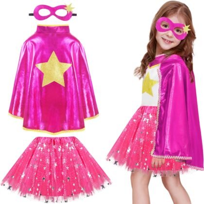 iROLEWIN Superhero-Capes for Kids Superhero-Costumes for Girls Toddler Princess Dress-Up Big-Sister-Gifts Christmas Party Toy