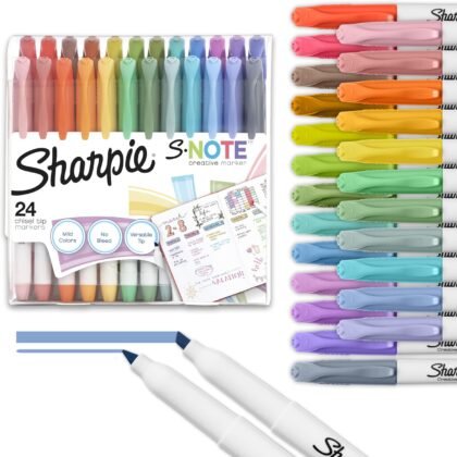 Sharpie S-Note Creative Markers, Pastel Highlighters, Art Marker Set, Assorted Colors, Chisel Tip, 24 Count - School, Home, and Office Use, Teacher Supplies