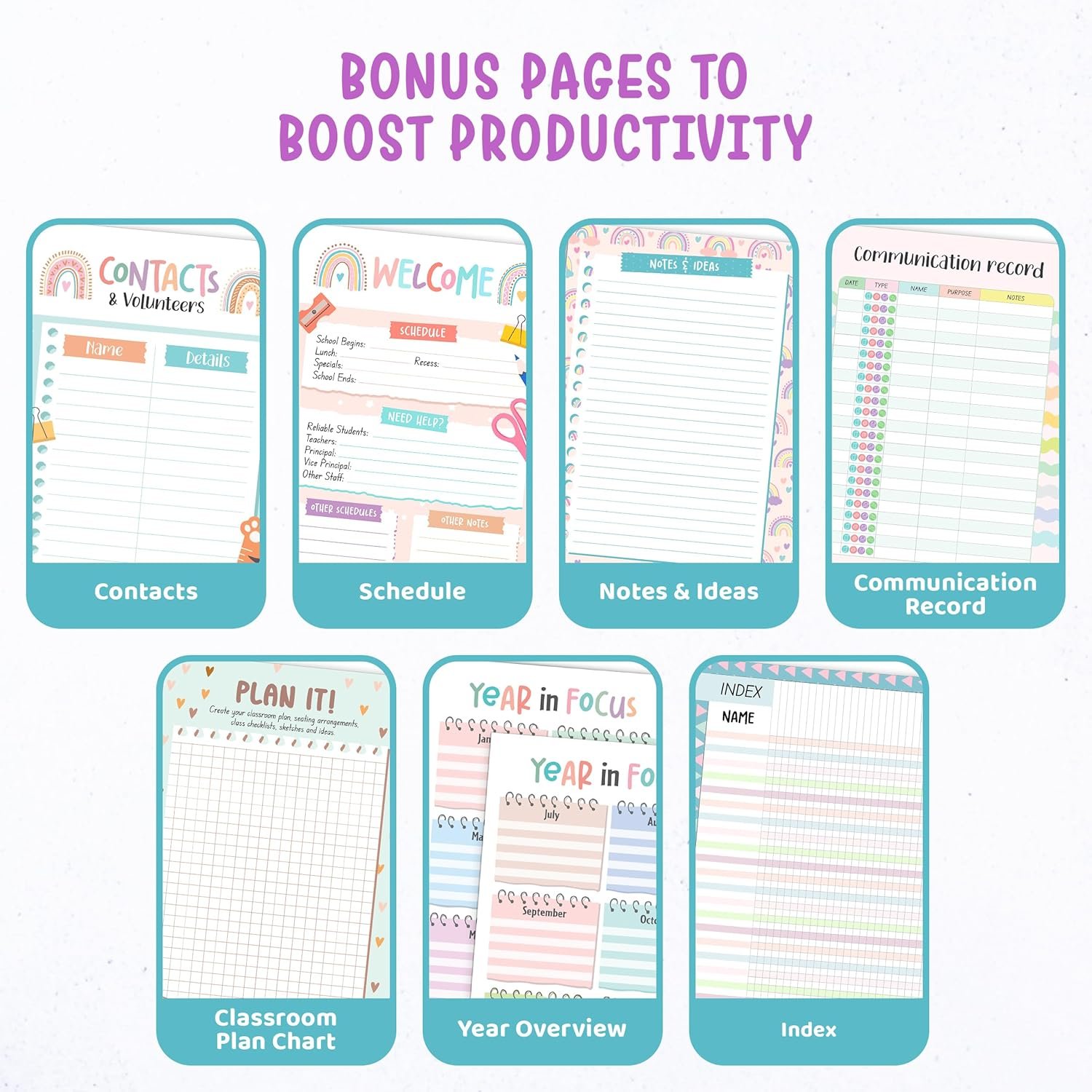 Decorably 12 Months Weekly and Monthly Undated Teacher Planner 2025-2026, 8.5x11inch Spring-Bound Teacher Lesson Planner with Contacts and Schedule Page, Communication Logs, and Classroom Planning - Image 6