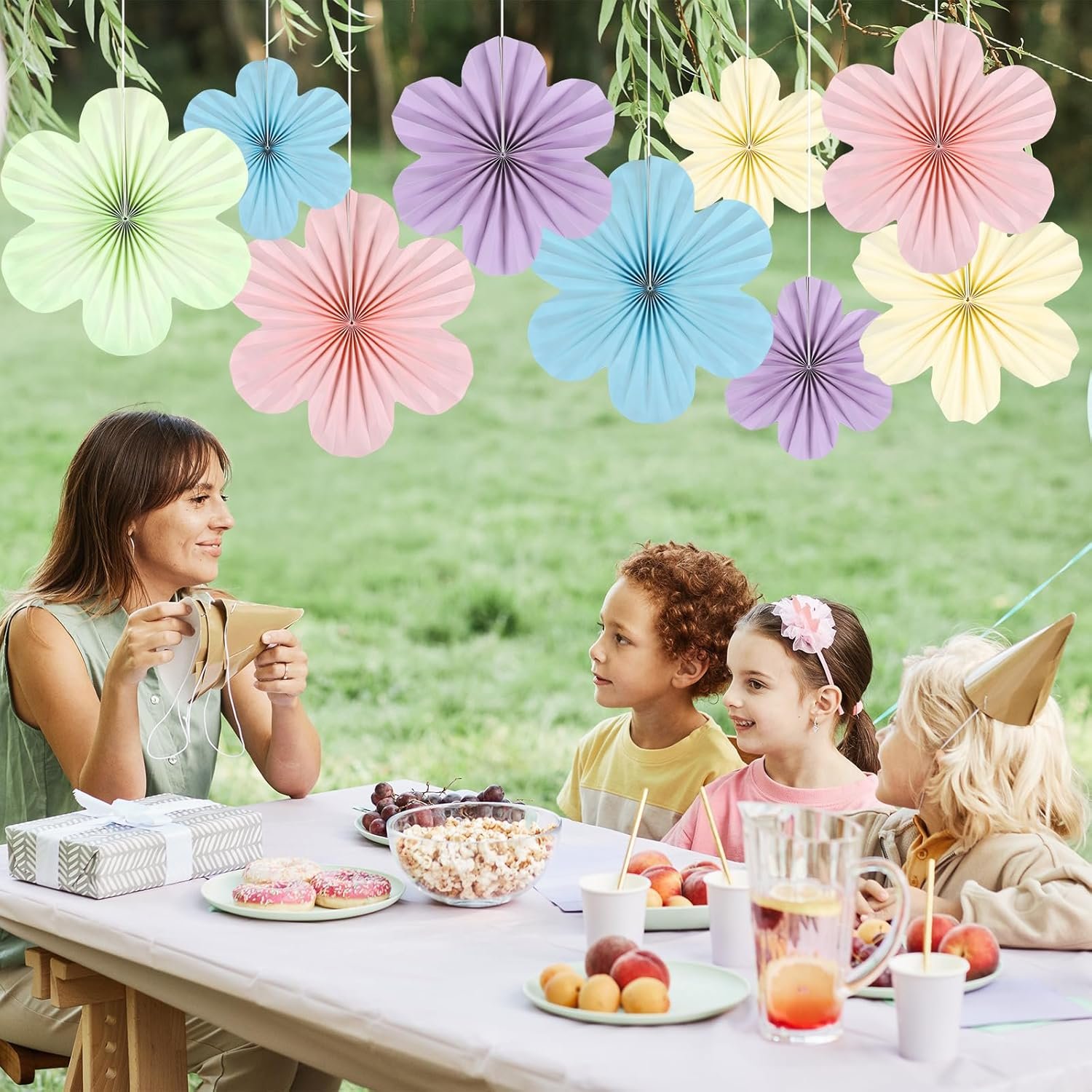 Justforjoyful 9PCS Pastel Paper Flowers Decorations Pastel Paper Fans Floral Backdrop Decor 3D Tissue Flowers Decorations for Classroom Wall Room Bulletin Board Birthday Supplies - Image 6