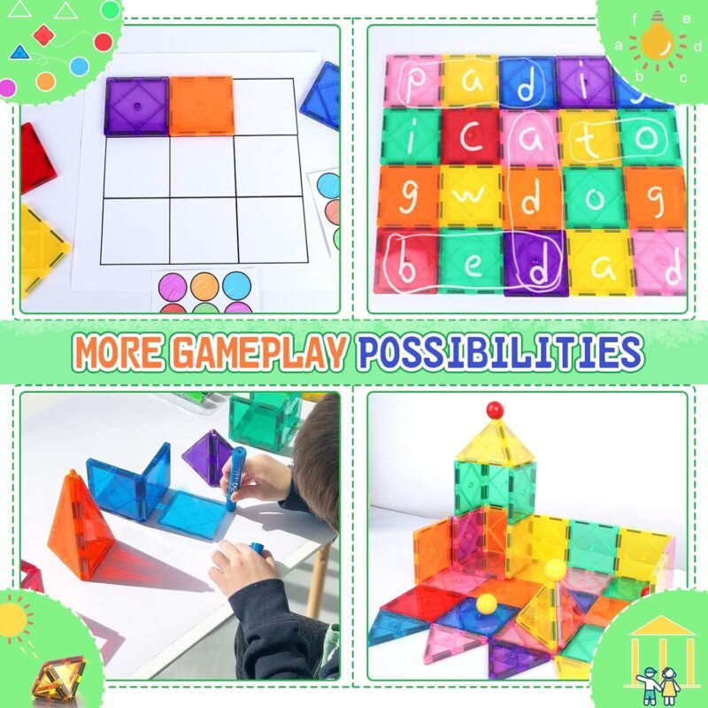Magnetic Tiles Toddler Toys Magnetic Building Blocks for Kids Ages 3-12 STEM Educational Toys for Girls & Boys Sensory Play for Preschool Learning Classroom Must Have Decor - Image 2