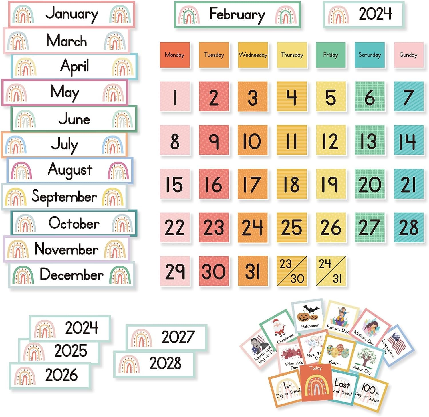 Eamay Rainbow Colorful Calendar Pocket Chart for Kids,Preschool Kindergarten Classroom Elementary Must Haves,Classroom Decorations Decor,Homeschool Teacher Supplies,Back to School Supplies - Image 2