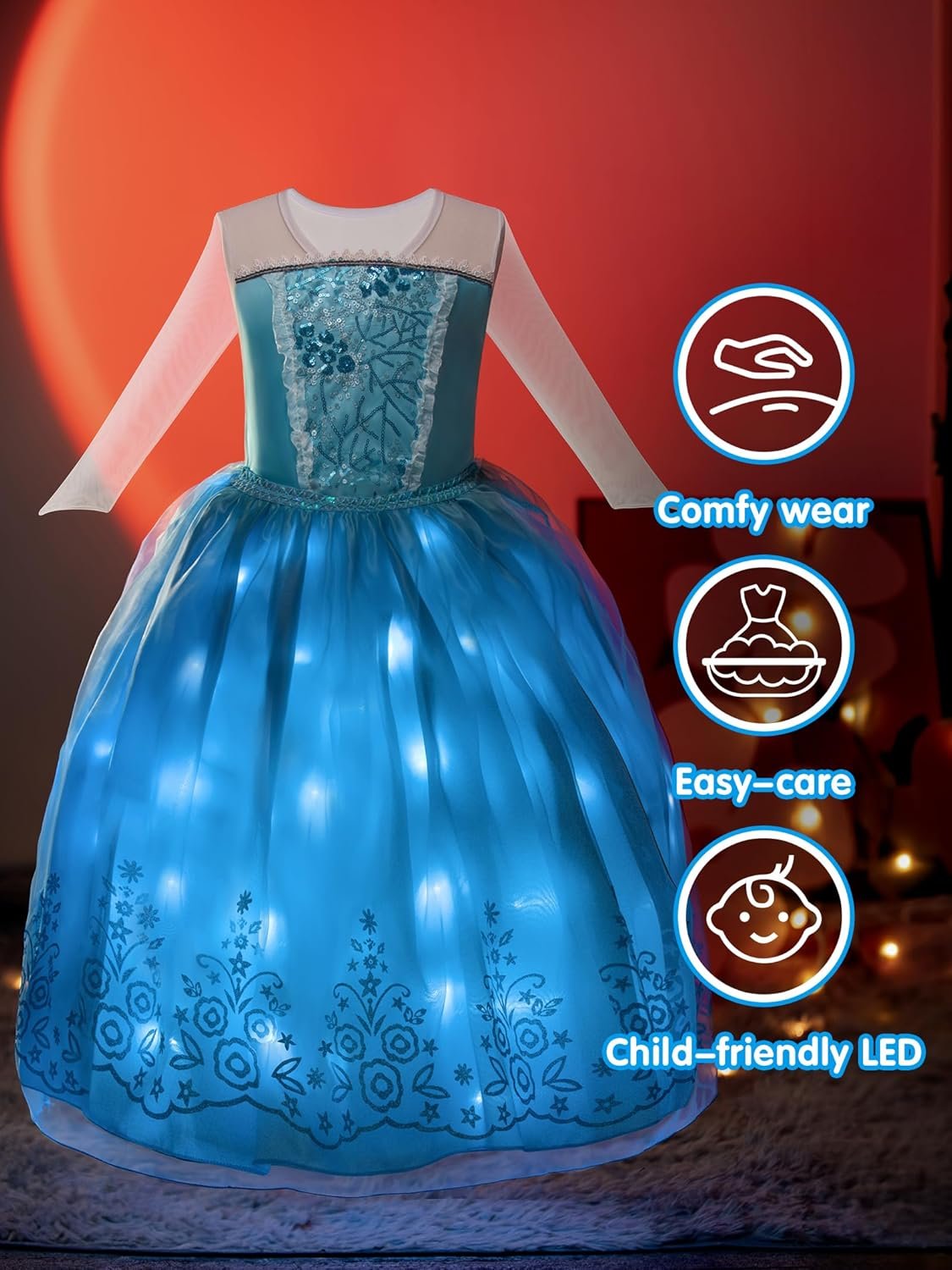 Light Up Princess Dress Girls Halloween Costume Christmas Costume Toddler Dressing Up for Bithday Party, Purple - Image 3