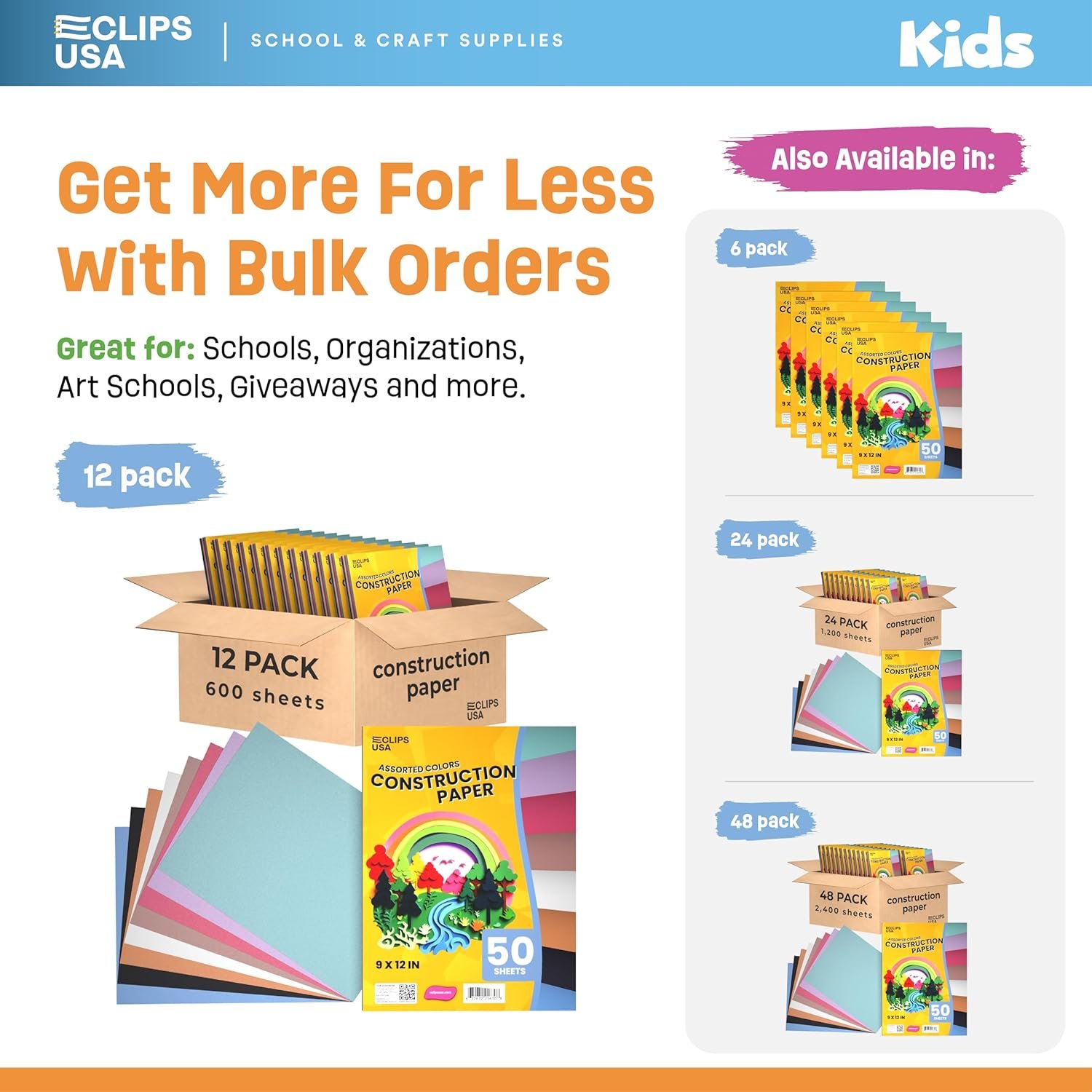 Construction Paper Bulk (600 Sheets) 9 x 12 Construction Paper for Kids, Color Art Paper, Assorted Colors, 50 Sheets Per Pack, (12 Pack) - Image 8