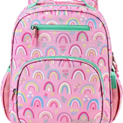 mibasies Girls Backpack 5-8: Lightweight Kids Backpacks for Girls - Girl Bookbag for Elementary School - Rainbow Pink