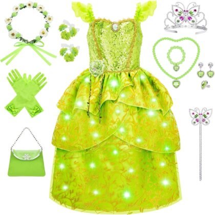 Princess Dress Up - Toddler Dress Up Clothes for Girls 3-10 Years, Light Up Princess Costume for Halloween Role Play