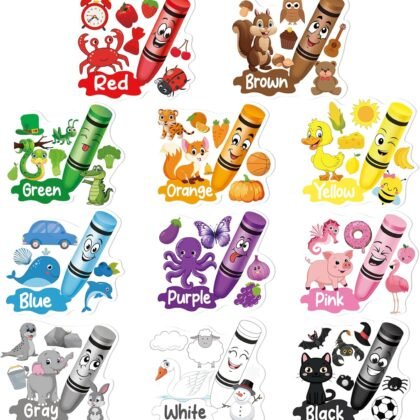 11Pcs Color Posters for Classroom, Color Bulletin Board Sets, Fruit Animal Vegetable Color for Toddler Preschool Classroom Learning Decorations, Color Cutouts for Daycare Wall Decor Size 11.8’’x11’’