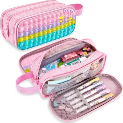 Large Pencil Case for Girls Big Capacity Pencil Box Back to School Supplies for Kids Cute Pencil Case Organizer Kids Back to School Gifts Pink Pencil Pouch Pencil Holder Teens Special Pop Pen Bag