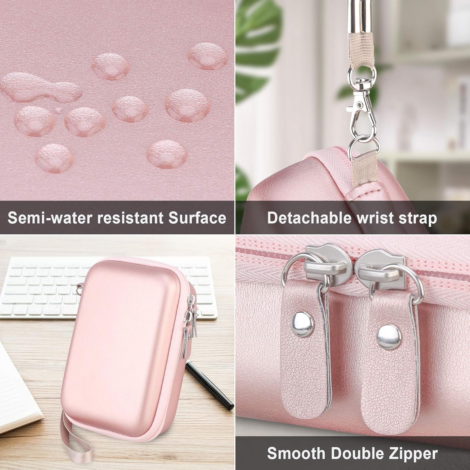 Canboc Hard Carrying Label Maker Case Replacement for Phomemo D30/ Phomemo D35/Memoking D30 Label Maker, Portable Thermal Bluetooth Label Printer Storage Bag, Mesh Bag fit Label Paper Cable, Rose Gold - Image 4