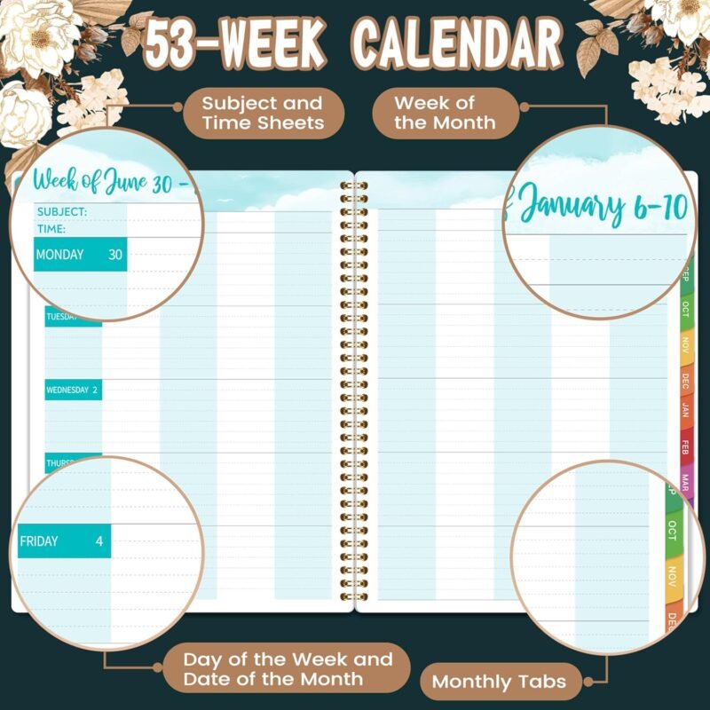 2025-2026 Teacher Planner - 9'' x 11'', Teacher Planner 2025-2026 Academic Year, JULY 2025 - JUNE 2026, Weekly & Monthly Lesson Plan Book with Quotes, Twin-Wire Binding, Monthly Tabs, Back Pockets - Image 4