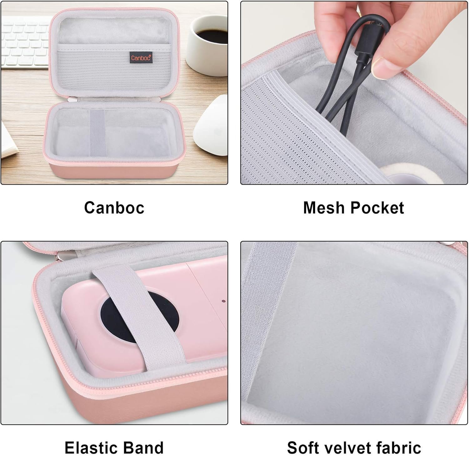 Canboc Hard Carrying Label Maker Case Replacement for Phomemo D30/ Phomemo D35/Memoking D30 Label Maker, Portable Thermal Bluetooth Label Printer Storage Bag, Mesh Bag fit Label Paper Cable, Rose Gold - Image 3