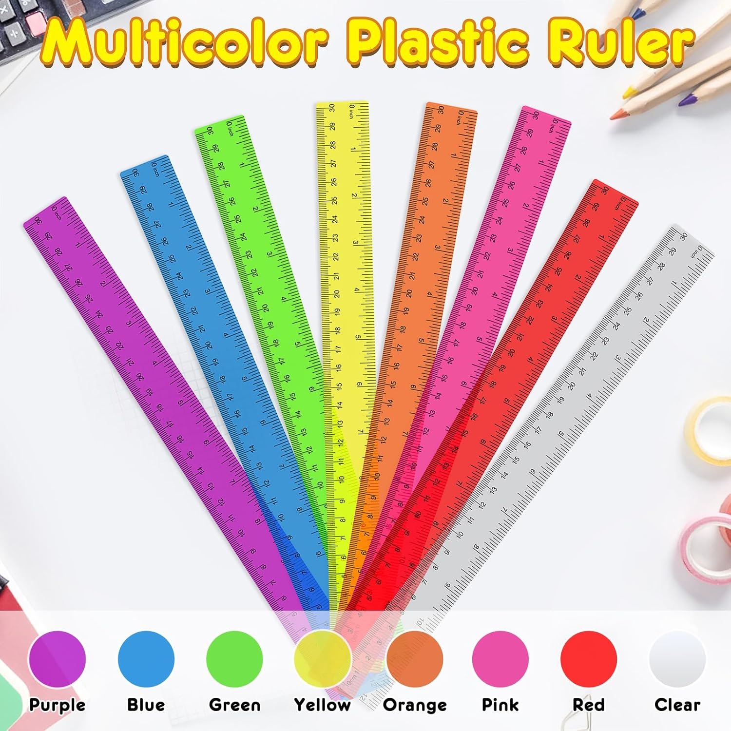 32 Pack Clear Plastic Ruler 12 Inch, Rulers Bulk for Classroom, Transparent Assorted Color Ruler with Centimeters and Inches, Metric Rulers for Kids, Ideal Back to School Office Home Supplies - Image 4