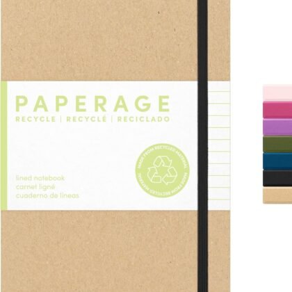 PAPERAGE Recycled Lined Journal Notebook, (Kraft), 160 Pages, Medium 5.6 in x 8 in - 100 GSM Thick Paper – College Ruled, Hardcover Journaling Notebook for Work, School & Note Taking