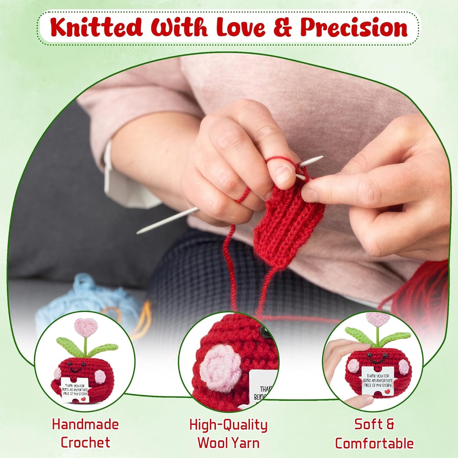 OASSIE Teacher Gifts for Women - Mini Handmade Positive Apple Crochet with Message Card - Teachers Day Christmas Birthday Graduation Appreciation Thank You School Gifts for Students Teachers Women - Image 4