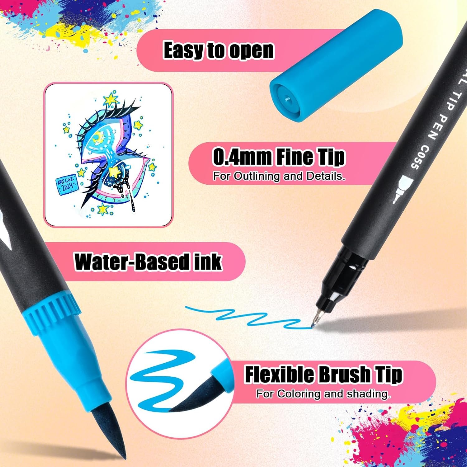 Art Supplier Dual Brush Markers Pens, 110 Artist Coloring Marker Set, Fineliner & Brush Tip Pen with Premium Case for Adults Coloring Books & Kids Journal, Drawing, Doodlin - Image 2