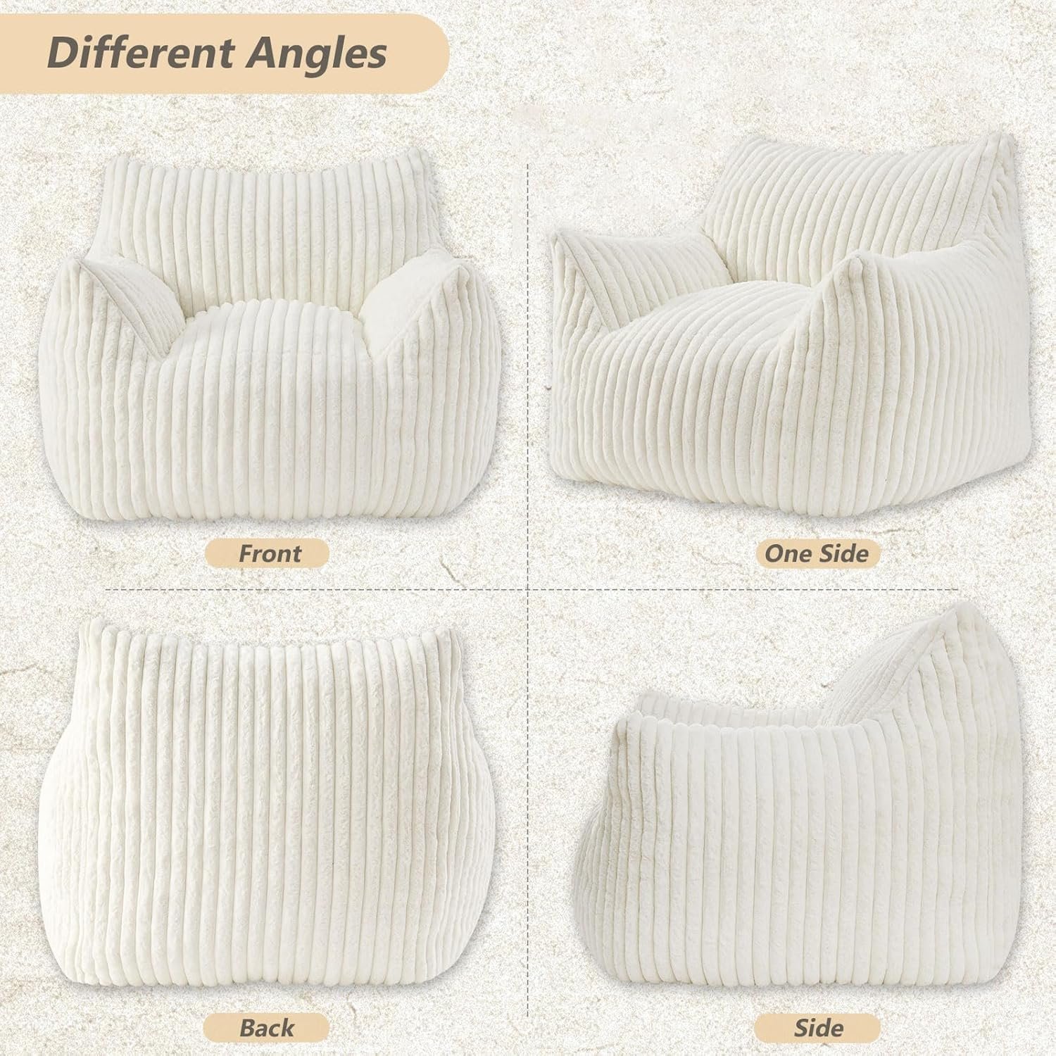 Giant Bean Bag Chairs for Adults Teens, Large Bean Bag Sofa Chairs with Filling Comfy Fuzzy BeanBag Chair with Armrests for Bedroom Living Room Reading - Image 8