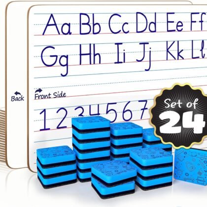 Scribbledo 24 Pack Double Sided Whiteboard Lined Dry Erase Boards for Kids Ruled Writing Board Handwriting Practice for Kids Small White Board Dry Erase Board 9x12 Dry Erase Board with Lines