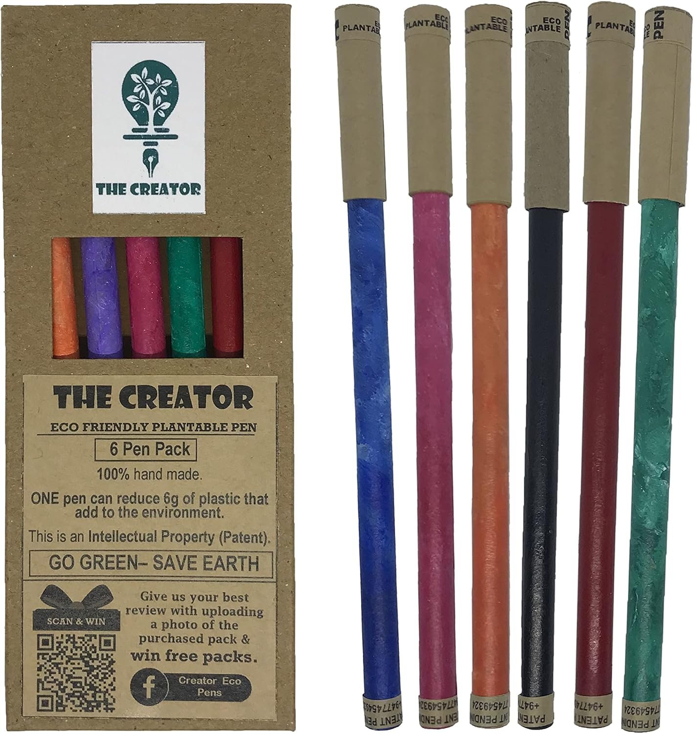 THE CREATOR The CREATOR - PLANTABLE Pens One pen reduces 6g of plastic added to the environment Eco Friendly Go Green - Save Earth Give a gift that speaks to the Heart, Pack of (6), RAINBOW Theme