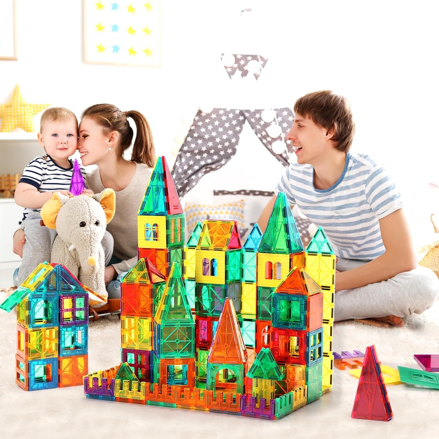 FNJO Magnetic Tiles, 110PCS Magnet Building Set, Magnetic Building Blocks,Construction STEM Learning and Playing Toys for Kids, Montessori Toy for Preschool Boys Girls Toddlers Classroom Must-Haves - Image 2