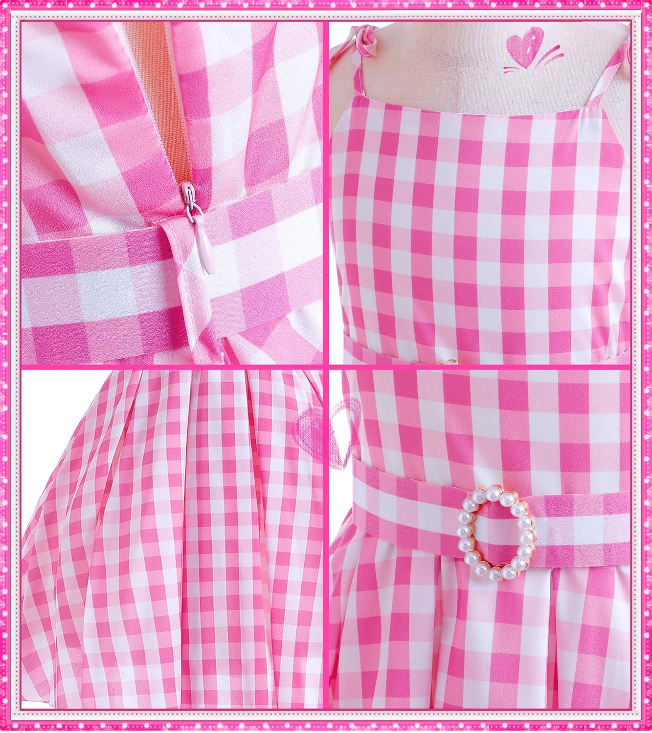 Golray 7pcs Girls Plaid Costume Dress Sweet Slip Dress with Accessories Movie Outfit Birthday Halloween Costume for Girls - Image 4