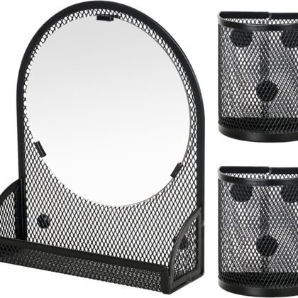 LUCYCAZ Magnetic Pen Holder - Locker Accessories, Black Mirror with 2 Magnetic Pencil Holders for Students, Locker Organizer for School, Home and Office, Back to School Essentials