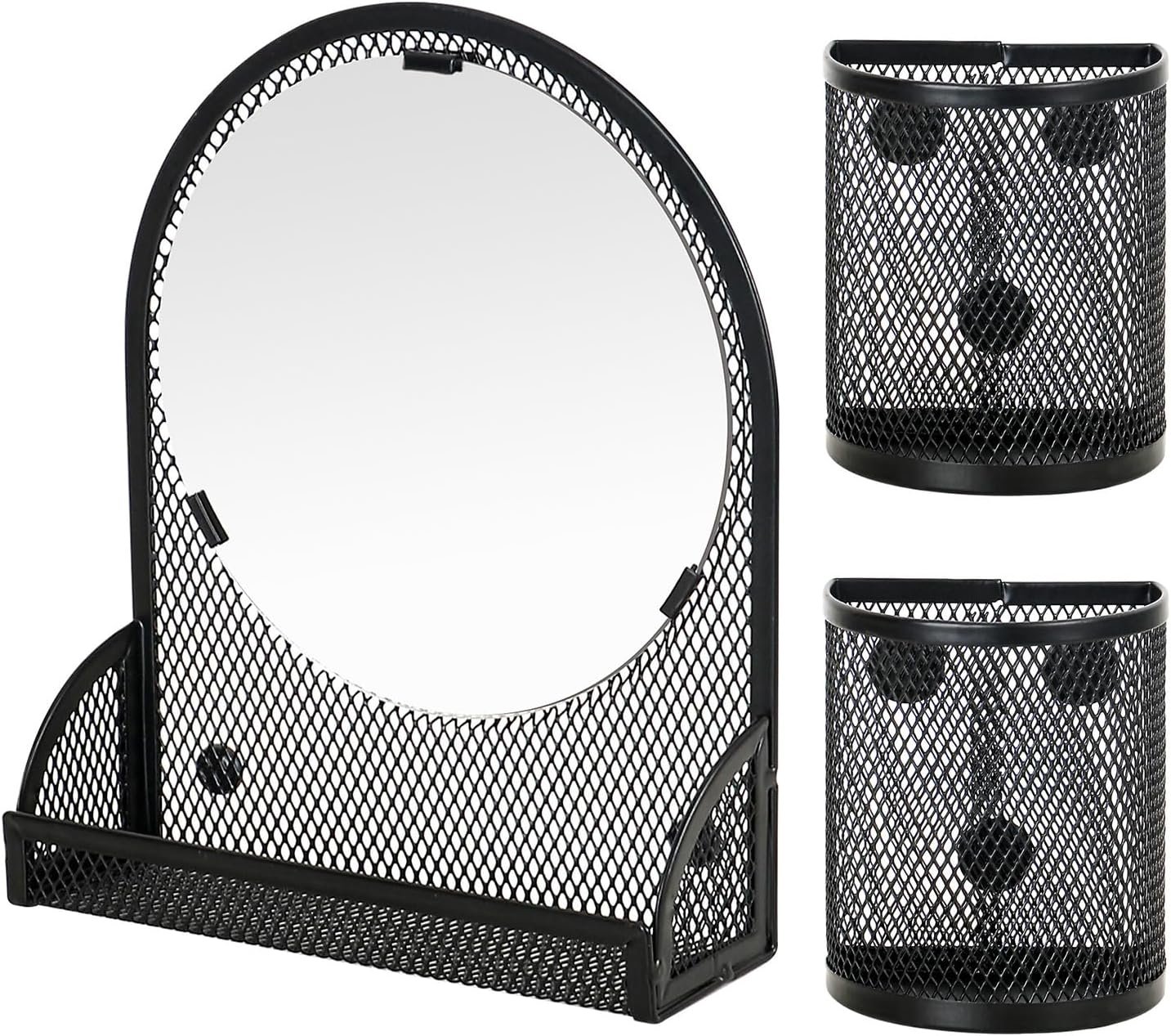 LUCYCAZ Magnetic Pen Holder - Locker Accessories, Black Mirror with 2 Magnetic Pencil Holders for Students, Locker Organizer for School, Home and Office, Back to School Essentials