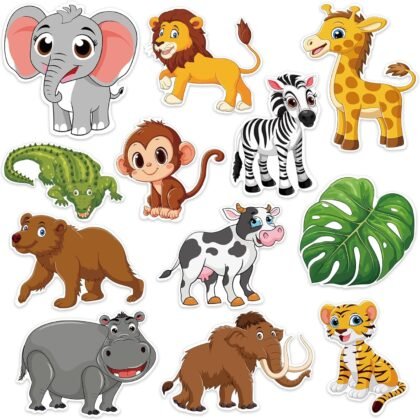 48 Pieces Jungle Animal Cutouts, Safari Animal Cutouts Classroom Decor Jungle Animals Cardboard Paper Cut-Outs for Bulletin Board Baby Shower Theme Birthday Party Decor