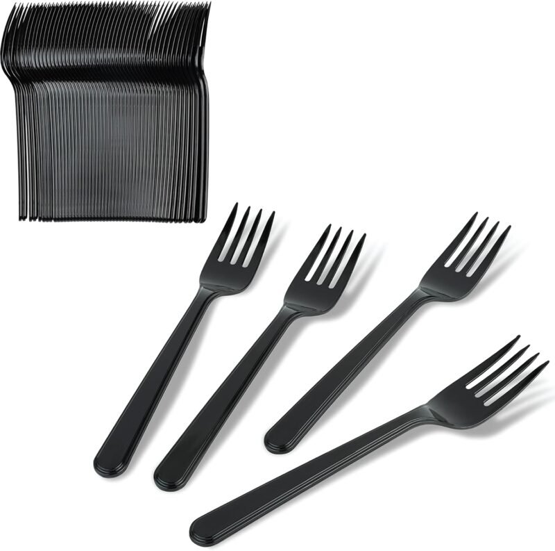 PlasticPro 50 Pack Heavy Weight Plastic Forks Black Disposable Forks Plastic Cutlery Set - Image 6
