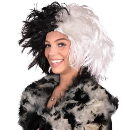 Kangaroo Cruella De Vil Wig, Halloween Costume Women, Cruella Deville Wig, Black White Wigs, Halloween Wigs for Women, Witch accessory, Cruela Costume, Cruela Headwear, Black & White Head Accessory