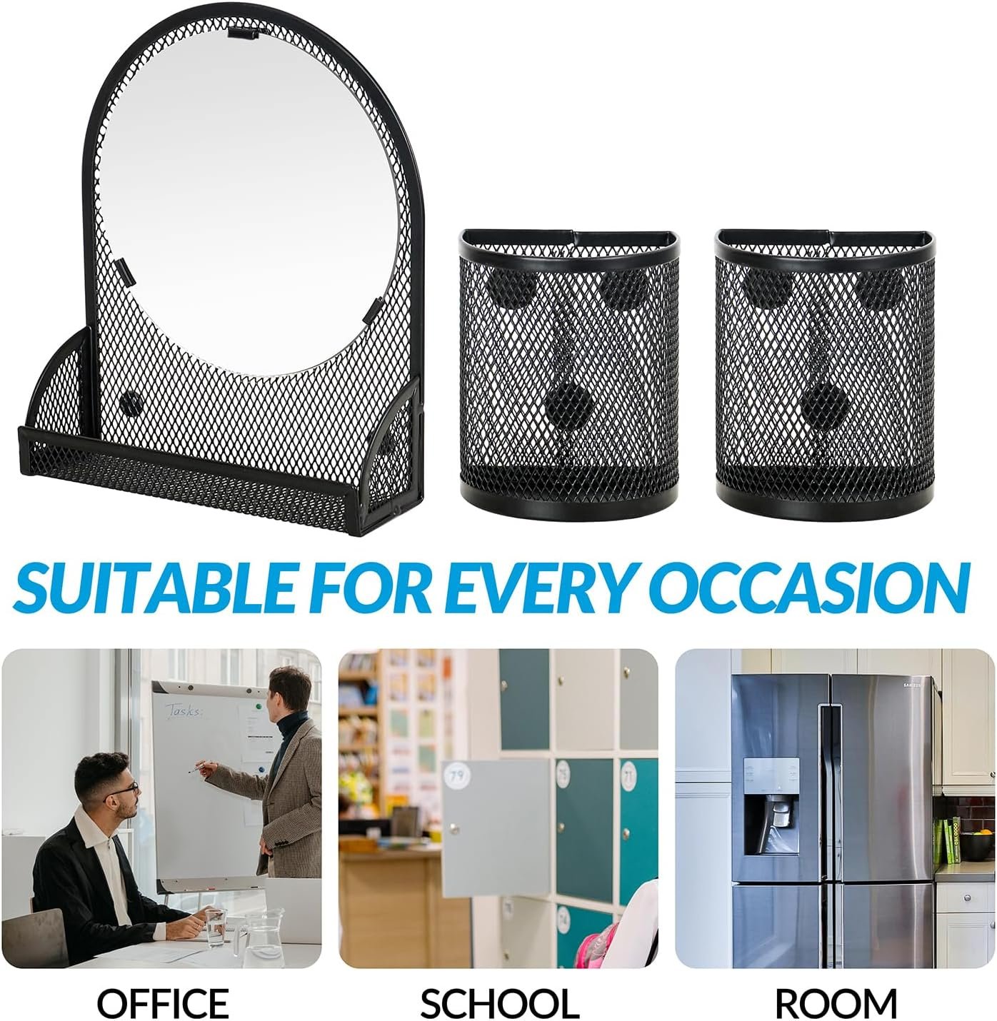 LUCYCAZ Magnetic Pen Holder - Locker Accessories, Black Mirror with 2 Magnetic Pencil Holders for Students, Locker Organizer for School, Home and Office, Back to School Essentials - Image 5