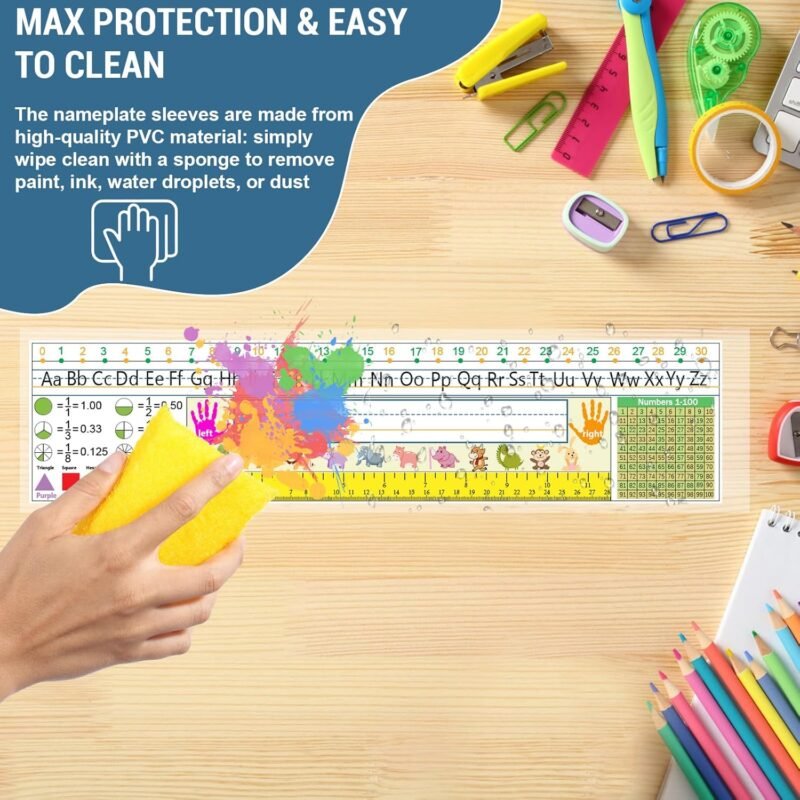 40 PCS Nameplate Pocket, 18.9" x 4.7" Adhesive Desk Name Tag Sleeves Easy Remove Nameplates Holder, Thicken Clear Scratch Proof Name Tag Pockets for Classroom Desk - Image 6