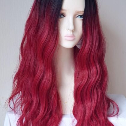 wigbuy Long Curly Costume Wigs Synthetic Wavy Wig 26inces For women Halloween Costume (Purple Red)