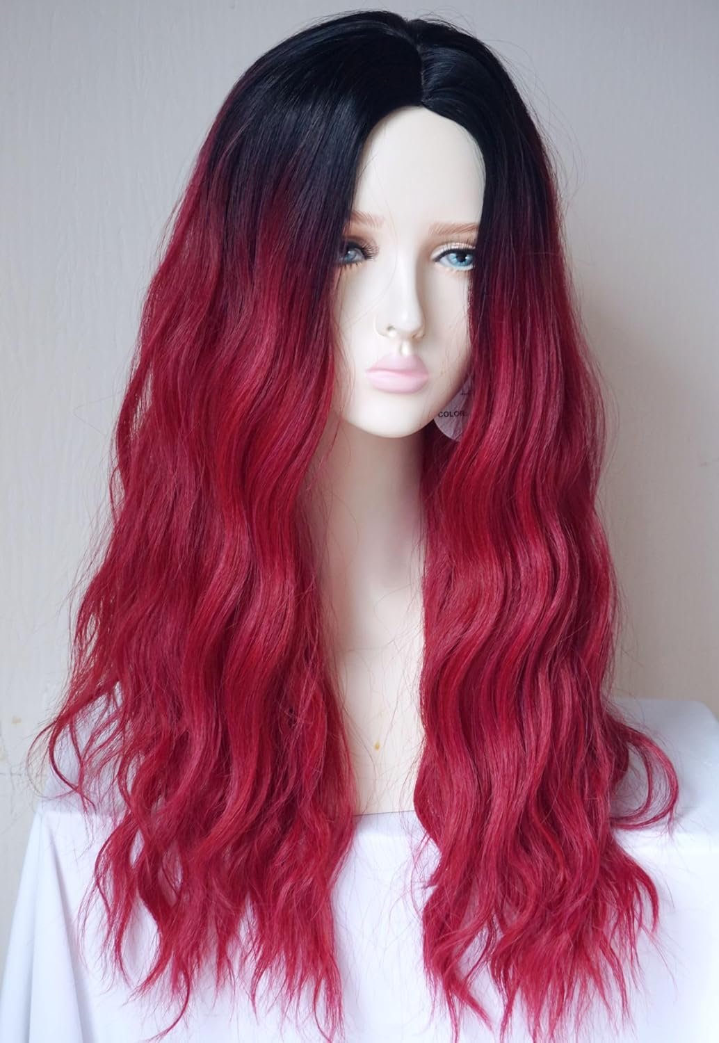 wigbuy Long Curly Costume Wigs Synthetic Wavy Wig 26inces For women Halloween Costume (Purple Red)