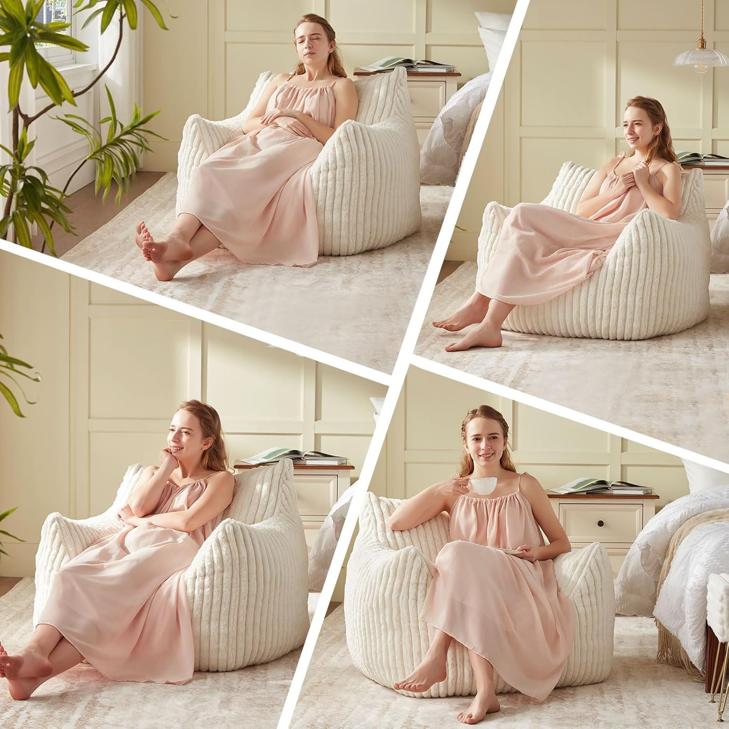 Giant Bean Bag Chairs for Adults Teens, Large Bean Bag Sofa Chairs with Filling Comfy Fuzzy BeanBag Chair with Armrests for Bedroom Living Room Reading - Image 3