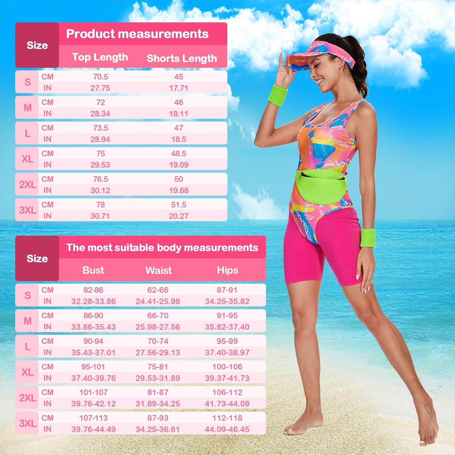 80s 90s Workout Costume for Women Halloween Costumes Cosplay Outfits Swimwear Suit Leotard Legging With Sun Visor (X-Large) - Image 5