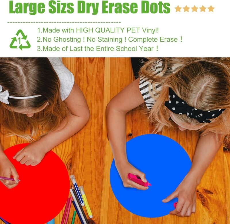 Ireer 12 Pcs Large 13'' Dry Erase Dots for Classroom Table Removable Circles Stickers Wall Whiteboard No Staining Spots for School Teacher Home Office Teaching Supplies(Rainbow Color) - Image 4