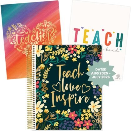 bloom daily planners 2025-2026 Academic Year Teacher Planner & Calendar - 7 Period Lesson Plan Organizer Book for Classroom or Homeschool - 9" x 11" (Interchangeable Cover) - Bold & Bright