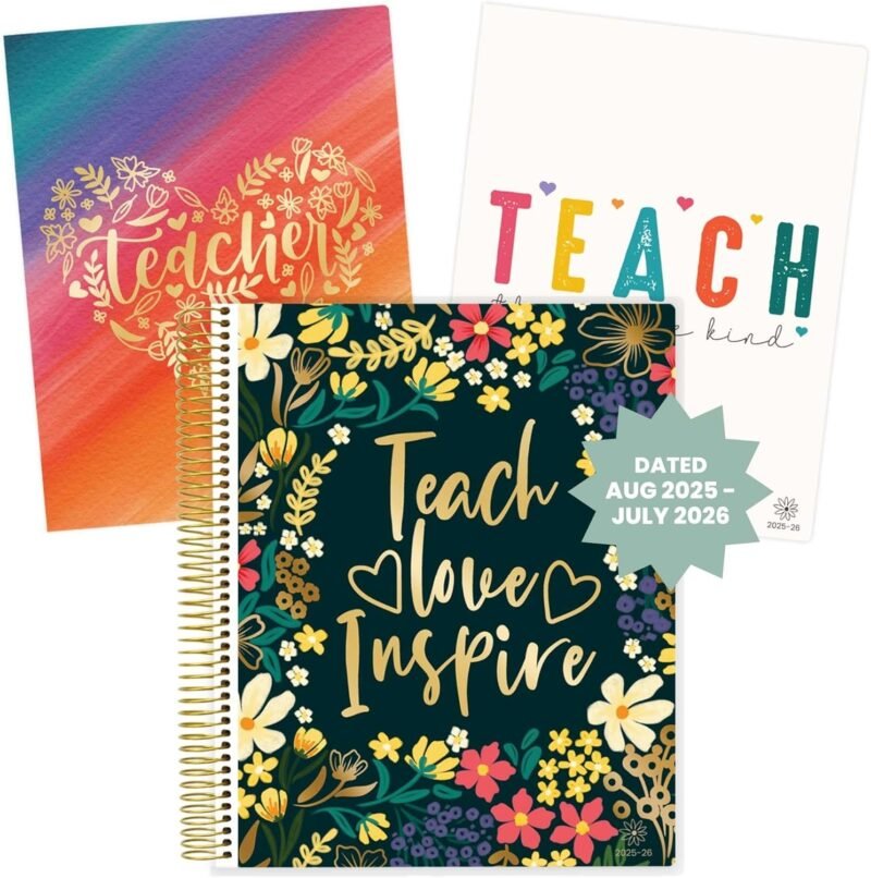 bloom daily planners 2025-2026 Academic Year Teacher Planner & Calendar - 7 Period Lesson Plan Organizer Book for Classroom or Homeschool - 9" x 11" (Interchangeable Cover) - Bold & Bright