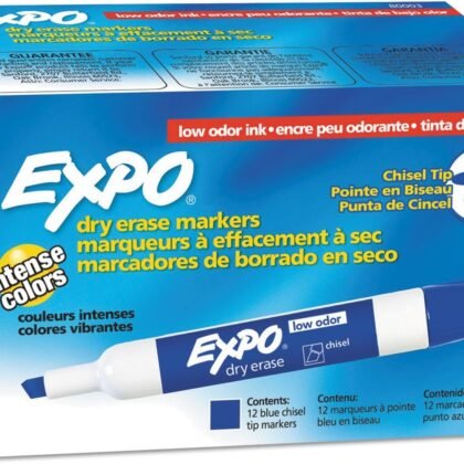 Expo 80003 Low Odor Dry Erase Markers, Chisel Tip, Blue Color, 2 Sets with 12 Markers, Total of 24 Markers