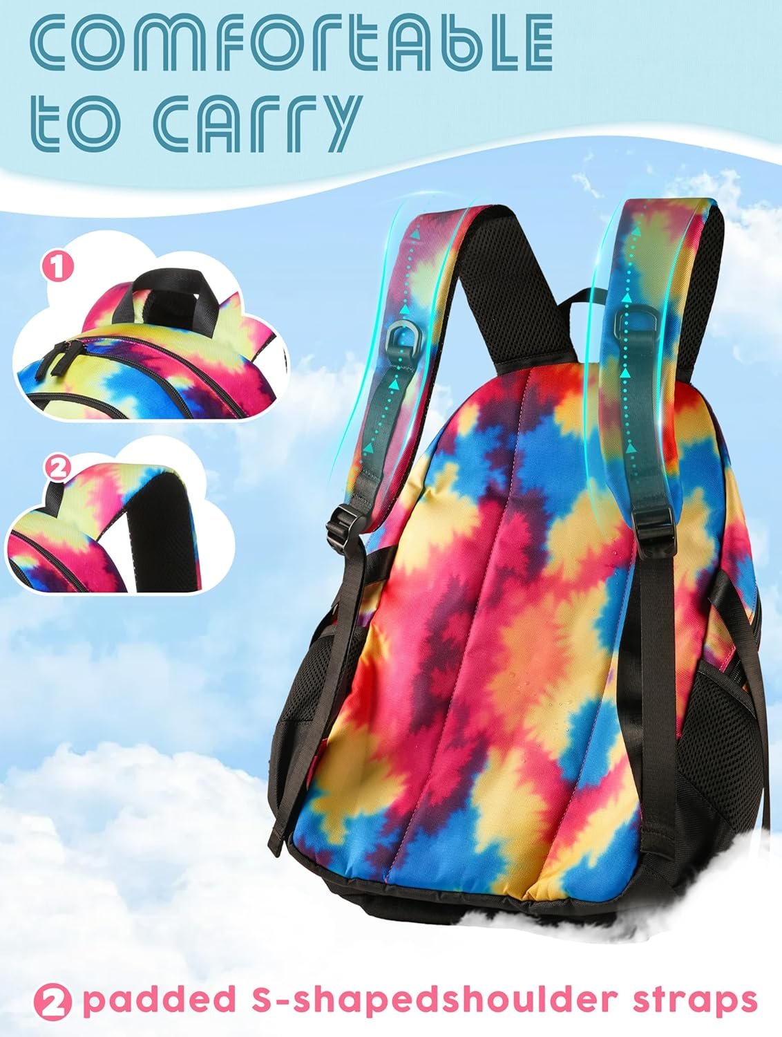 BLUEFAIRY High School Backpack for Girls Boys Middle School Bookbag for Kids Back to School Bag for College with Large Compartment Casual Daypack Mochilas para Niñas Adolescentes 18" Black Rose - Image 3