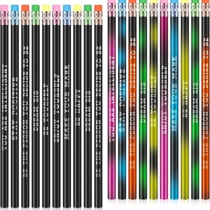 60 Pcs Personalized Pencils with Name Motivational Fun Pencils Color Inspirational for Student Color Changing Mood for Kid(Black,Fresh Style)